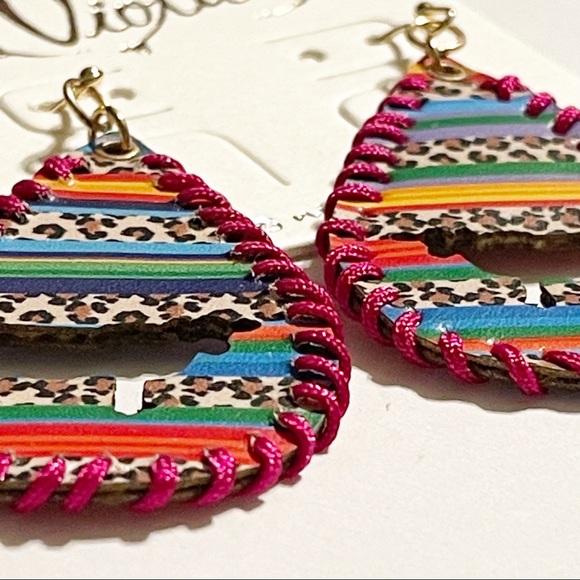 Western Cow Cutout Serape Leopard Stripe Earrings - Picture 4 of 5